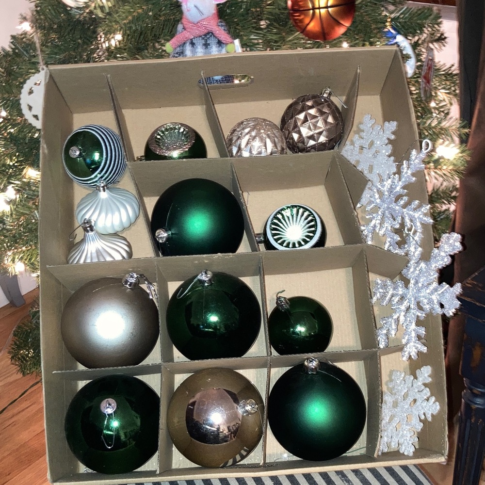 18 piece Elegant Green and Silver Holiday Ornament Set